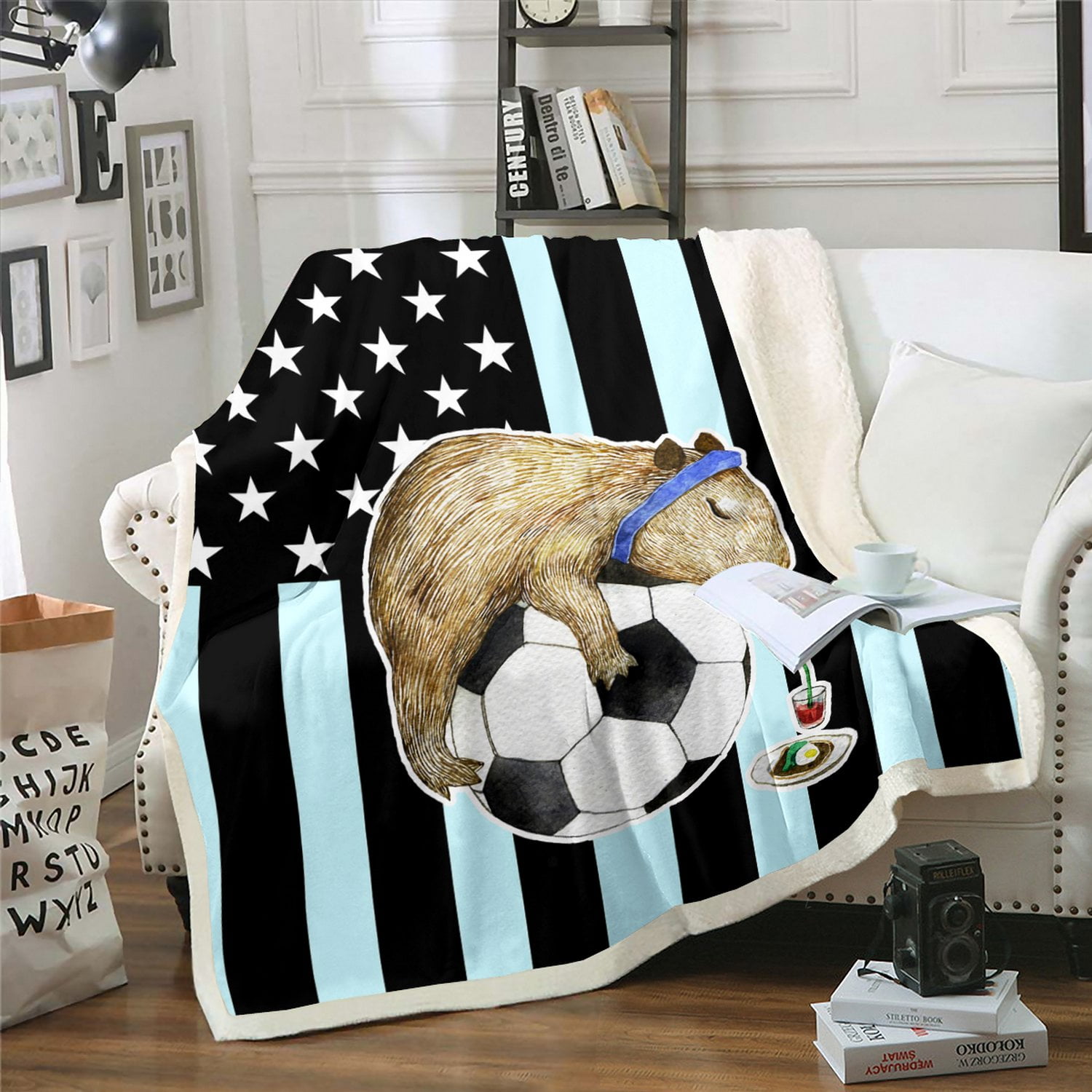 American Flag Fuzzy Blanket Capybara Sticker Throw Blanket Cartoon ...