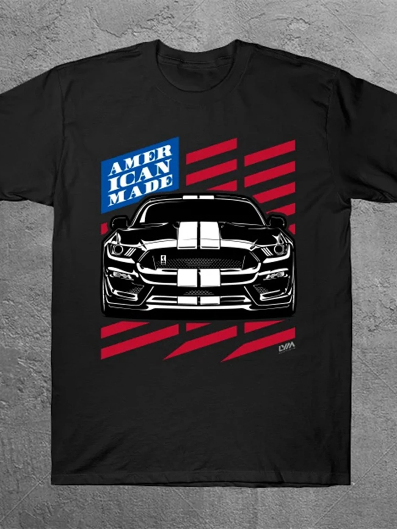 American Flag GT350 T-Shirt - 100% Cotton, Black, Regular Fit, Short Sleeve, Heat Transfer Print ...