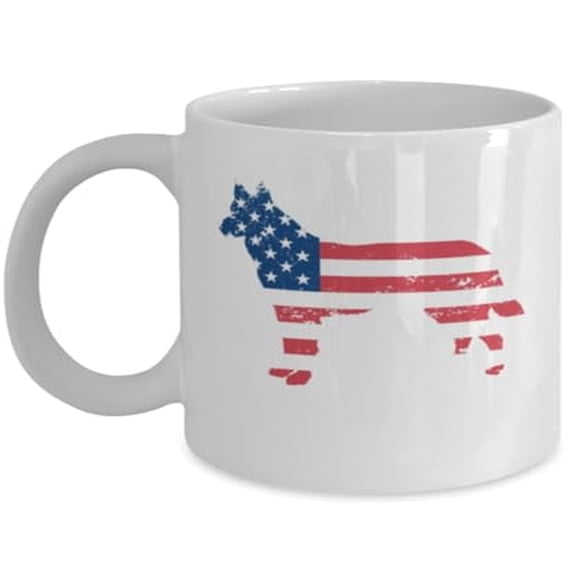 German Shepherd 11 oz Coffee Mug - American Flag White Ceramic Gift