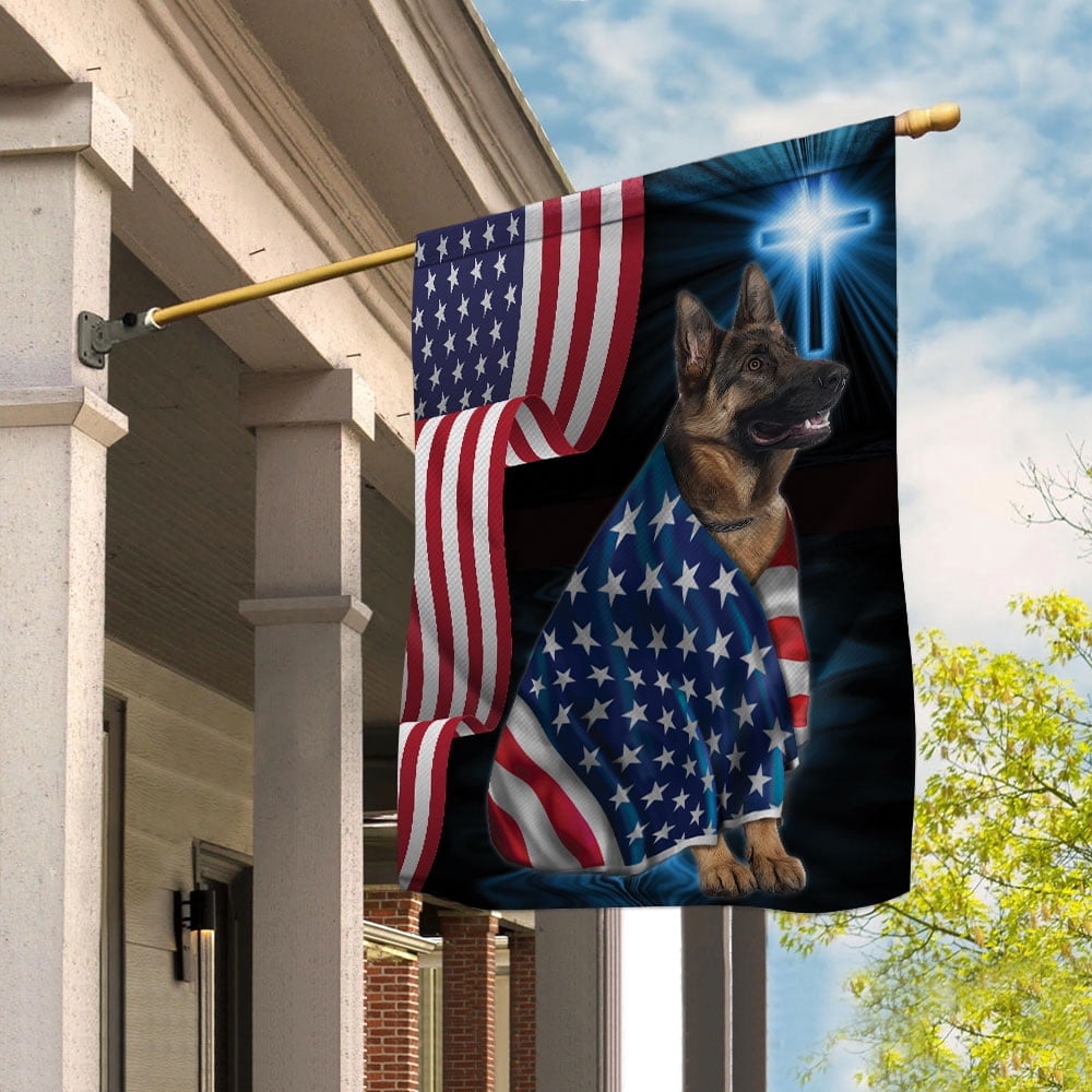 American Flag German Shepherd Dog Wearing Flag American Patriot Patriotic 4th of july House Flag, Double-Sided Decorative Outdoor Flag, Polyester Yard Flag 29.5 x 39.5 in
