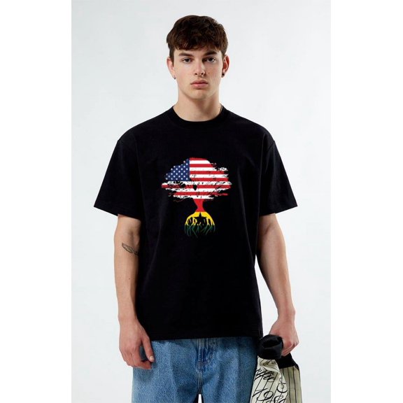 American Flag Ghanaian Roots T-Shirt, for men & women, up to size 5XL. Tee shirt Adults