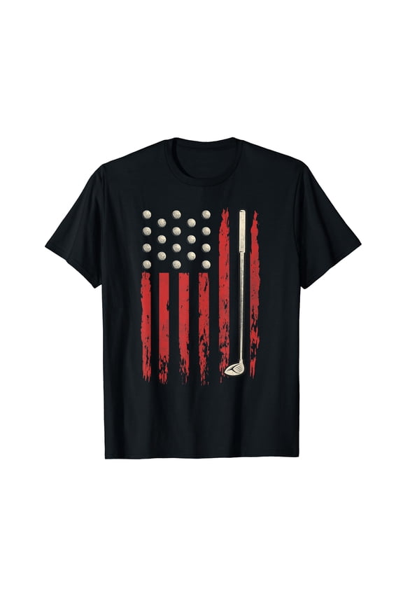 American Flag Golf Vintage USA Flag Golfer Patriotic Men Tee Black Crew Neck T-Shirt