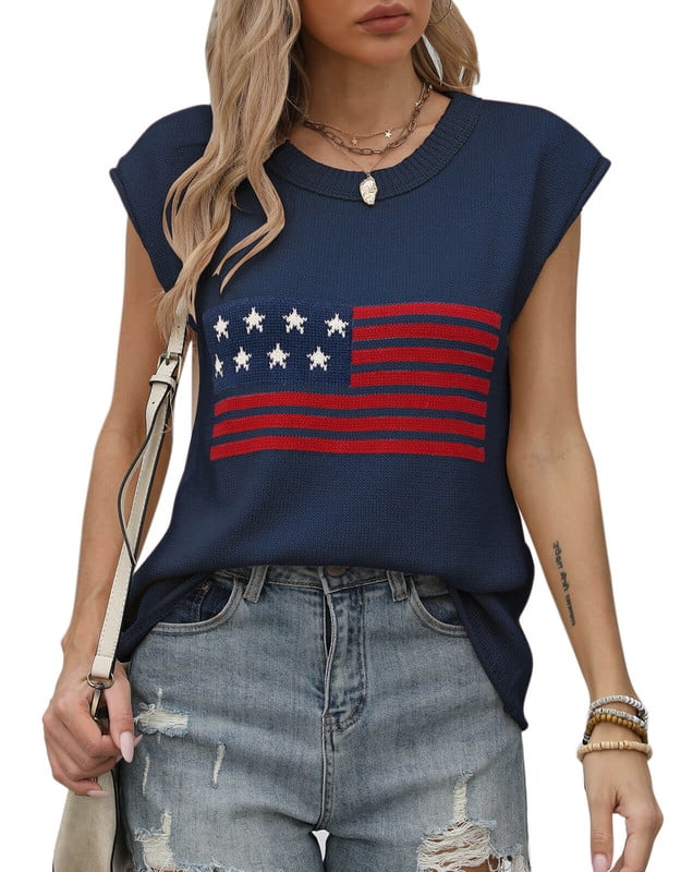 Devine US Flag Round Neck Sweater Vest