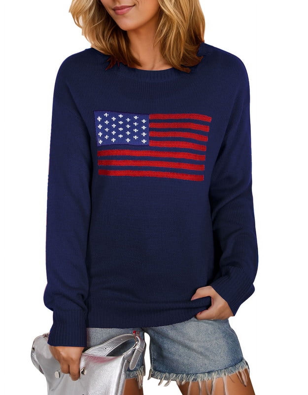 4th Of July Usa Patchwork Crewneck Long Sleeve Top