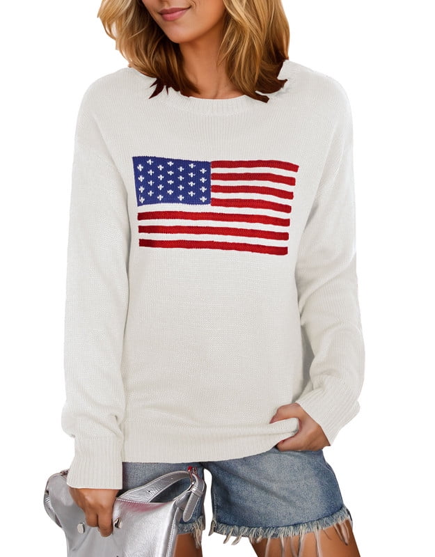 American Flag Patchwork Drop Shoulder Sweater for Women