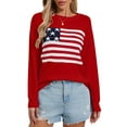 thumbnail image 1 of American Flag Graphic Sweaters for Women Casual 4th of July Crew Neck Sweater Long Sleeve Lightweight Knit Pullover Sweater Shermie, 1 of 6