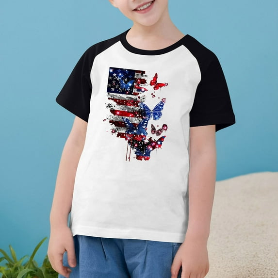 American Flag Graphic Tees For Boys Girls 4Th Of July Patriotic Shirts Independence Day Casual Raglan Short Sleeve Round Neck Top Black 3-4 Years