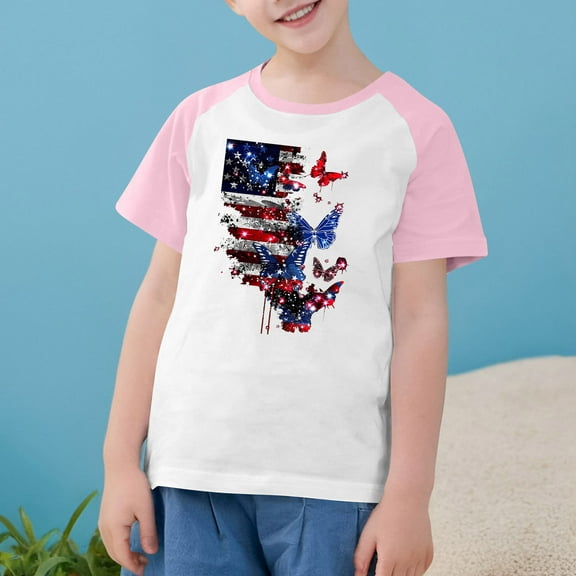 American Flag Graphic Tees For Boys Girls 4Th Of July Patriotic Shirts Independence Day Casual Raglan Short Sleeve Round Neck Top Pink 9-10 Years