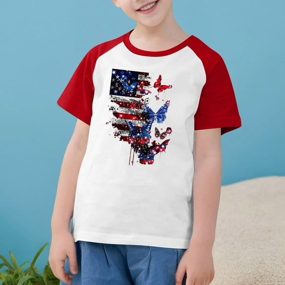 American Flag Graphic Tees For Boys Girls 4Th Of July Patriotic Shirts Independence Day Casual Raglan Short Sleeve Round Neck Top Red 9-10 Years
