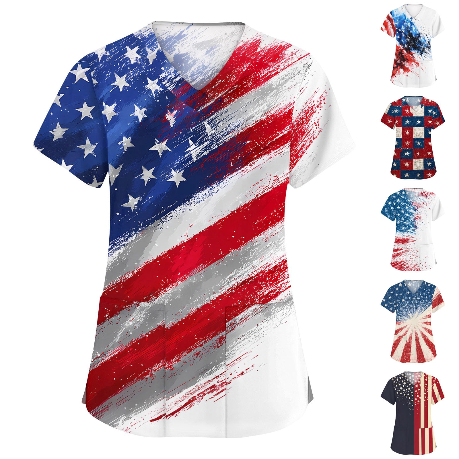 American Flag Graphic Tees for Women Fourth of July Scrub Tops Nursing ...