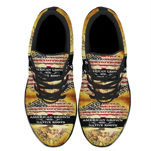 American Flag Grown With Native Roots Shoes Women's Fashion Sneakers Tennis Running Shoes for Men Women Black Size 9.5