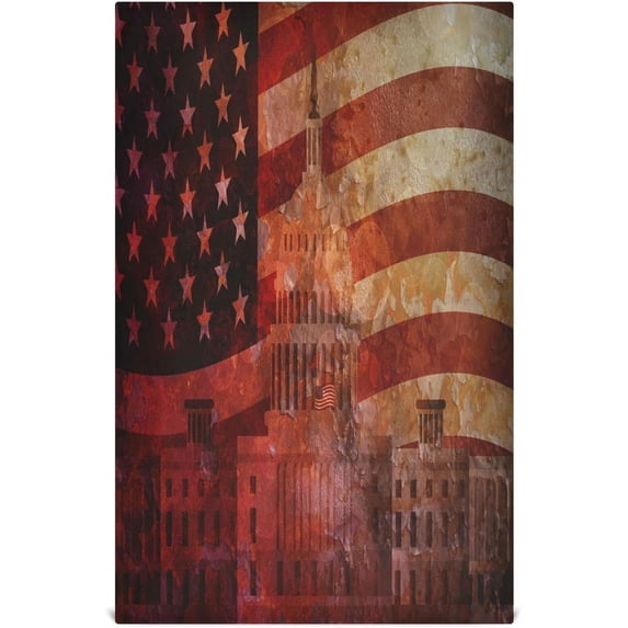 American Flag Grunge Tea Towels Set of 1 Washington Capitol Buliding Kitchen Dish Cloth with Hanging Loop, 18"x28"Lint-Free Absorbent Towel for Kitchen Drying Wiping and Cleaning