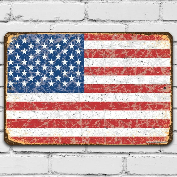 American Flag Grunge - Vintage American Flag Decor for Office, Patriotic Door Display and Independence Day Decoration, July 4th Decor, 12x18 Use Indoors or Outdoors Durable Rustic Metal Sign