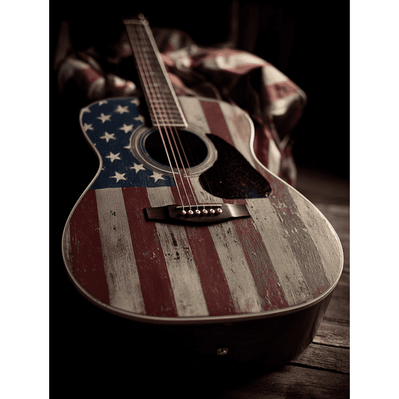 American Flag Guitar Canvas Print, Perfect for Living Room, Office, Bar, Music Room, Lodge