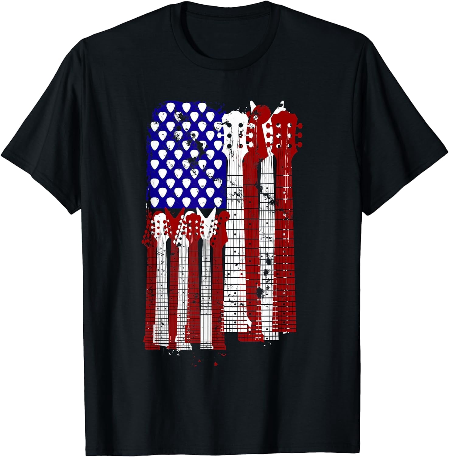 American Flag Guitar T-Shirt Patriotic USA Music Lover Vintage Retro ...