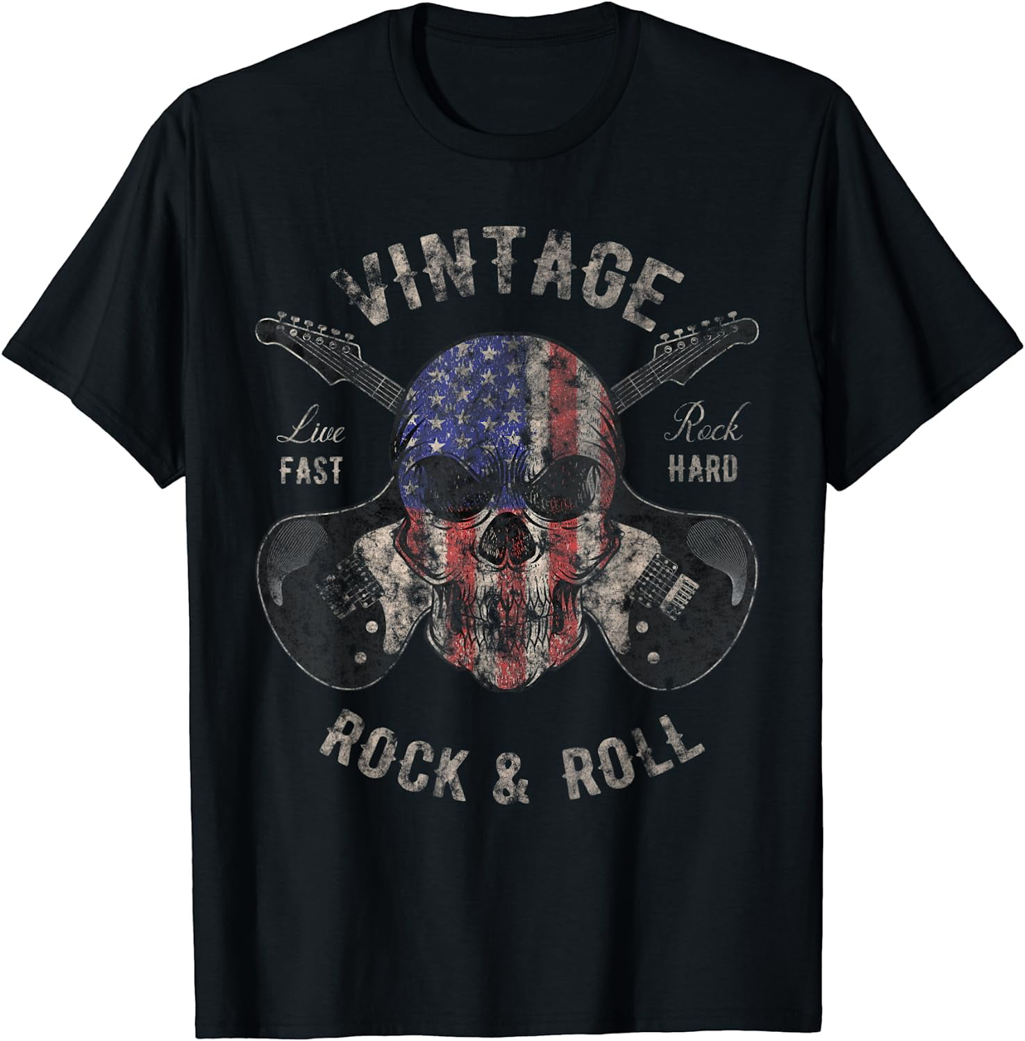 American Flag Guitar Vintage Rock Skull Guitarist T-Shirt Walmart.com
