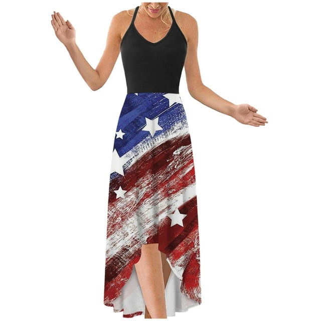 American Flag Halter Dress Women 4th of July Fashion Casual Retro ...