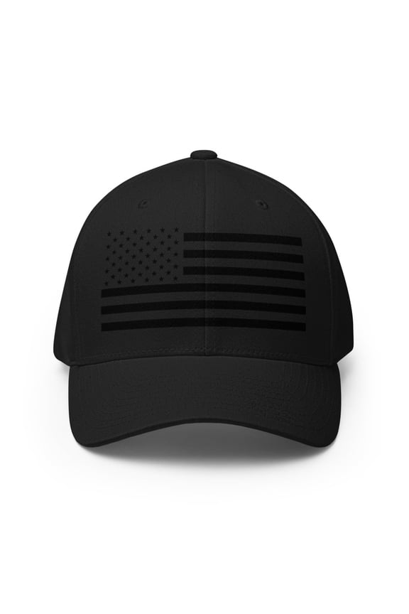 American Flag Hat - Structured Twill Cap (Black, L/XL)