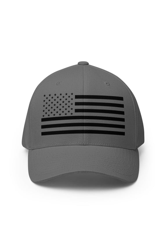 American Flag Hat - Structured Twill Cap (Grey, L/XL)