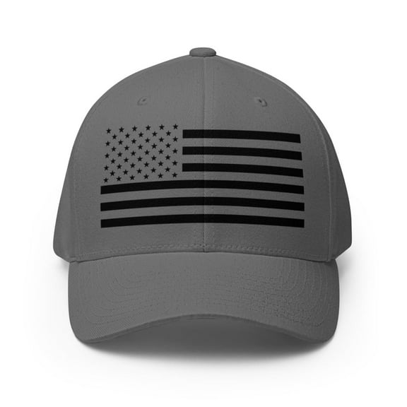 American Flag Hat - Structured Twill Cap (Grey, S/M)