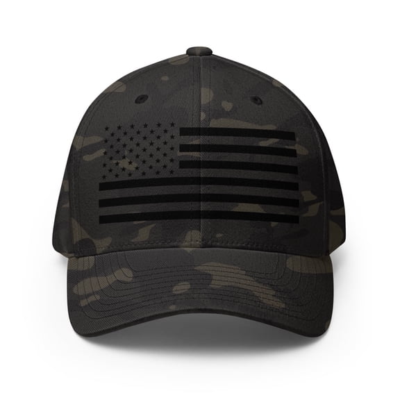 American Flag Hat - Structured Twill Cap (Multicam Black, L/XL)