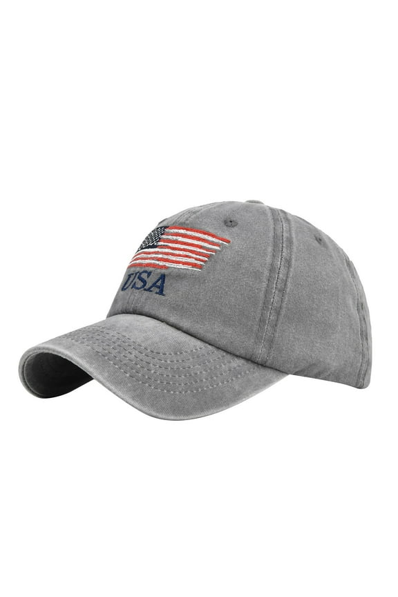 American Flag Hats for Men, Audhol Women Men Sun Hat Star Embroidery Cotton Baseball Cap Trucker Hat Adjustable Hip Hop Hat Baseball Hats for Women Grey One Size