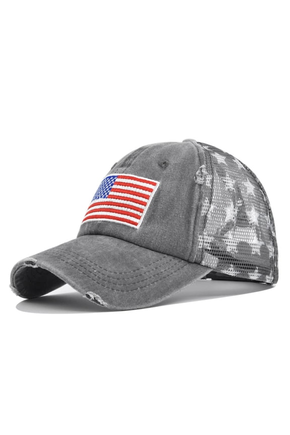 American Flag Hats for Women and Men, Patriotic USA Trucker Baseball Cap, 4th of July Adjustable Ponytail Hat, Vintage Distressed Freedom Cap, Independence Day Red White Blue Outdoor Summer Hat