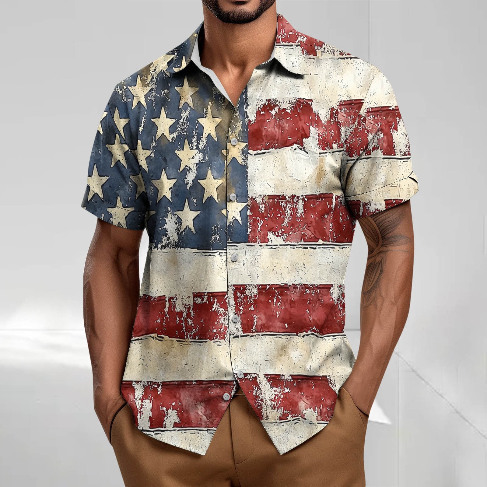American Flag Hawaiian Shirt For Men Vintage Independence Day Graphic ...