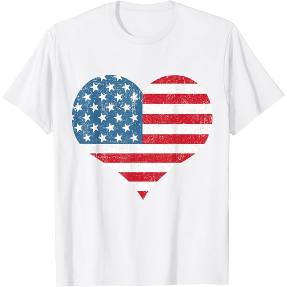 American Flag Heart 4th of July USA Patriotic Girls Women T-Shirt