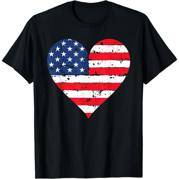 American Flag Heart 4th of July USA Patriotic Pride T-Shirt