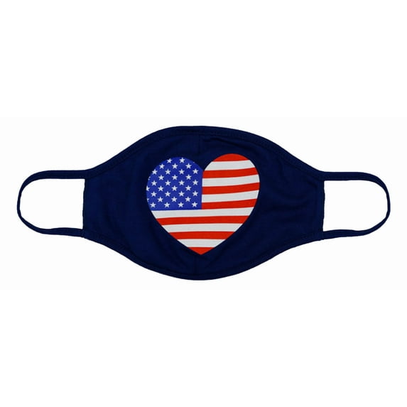 American Flag Heart Cloth Face Cover Mask (One Size, Navy)