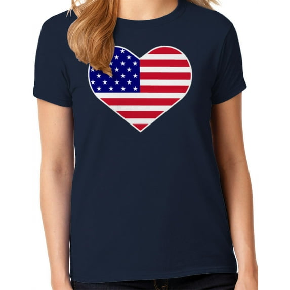 American Flag Heart Collection Women's July 4th Patriotic USA Ladies Graphic T-Shirt - Classic Heart