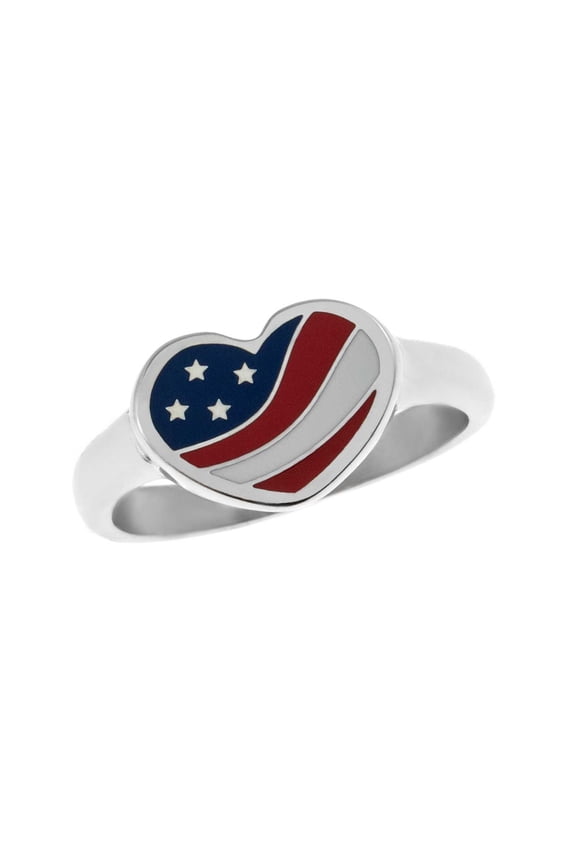 American Flag Heart Enamel Ring - Patriotic USA Red, White & Blue Jewelry size 9