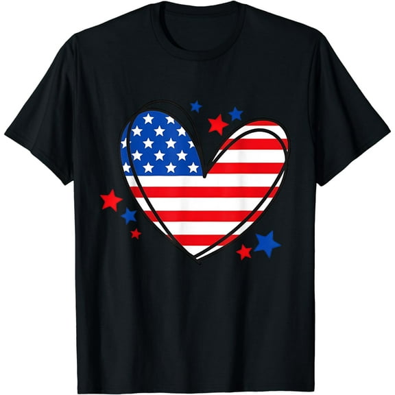 American Flag Heart Independence Day 4th of July Women Kids T-Shirt