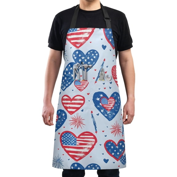 American Flag Heart Kitchen Apron with 2 Pockets Adjustable waterproof Cooking Aprons for Women Men Chef