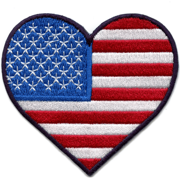 American Flag Heart Patch Stars Stripes Proud Embroidered Iron On