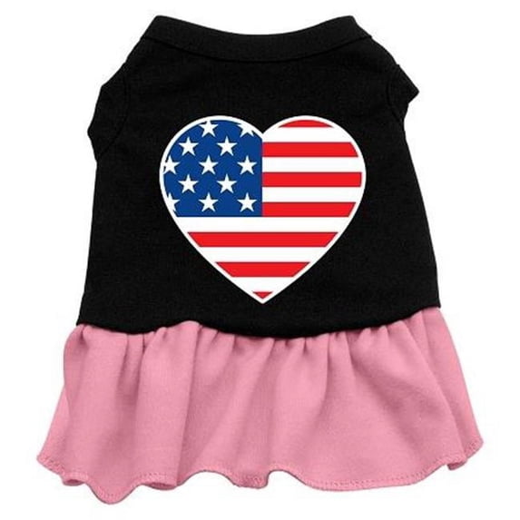 American Flag Heart Screen Print Dress Black with Pink Med - 12