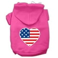thumbnail image 1 of American Flag Heart Screen Print Pet Hoodie, Bright Pink - Small, 1 of 1