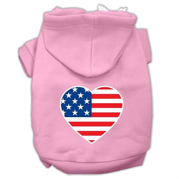 American Flag Heart Screen Print Pet Hoodie, Light Pink - Medium