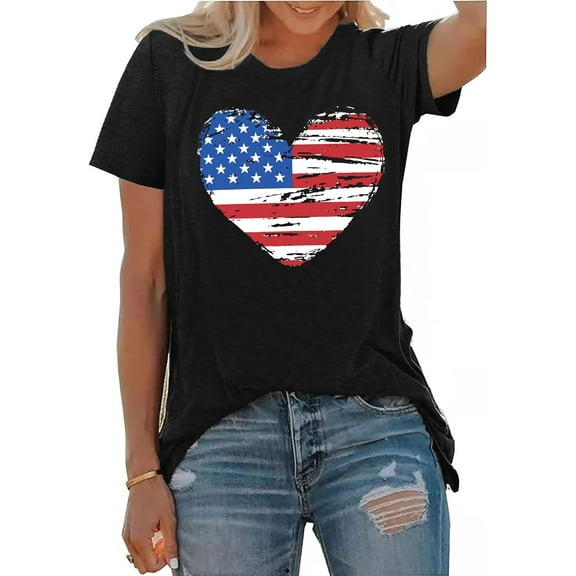 American Flag Heart Shirts for Women 4th of July T-Shirt Graphic Patriot Tee USA Flag Shirt Tops Tops Tee