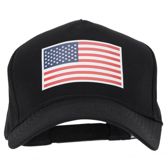 American Flag Heat Transfer 5 Panel Pro Style Brushed Cap - Black OSFM
