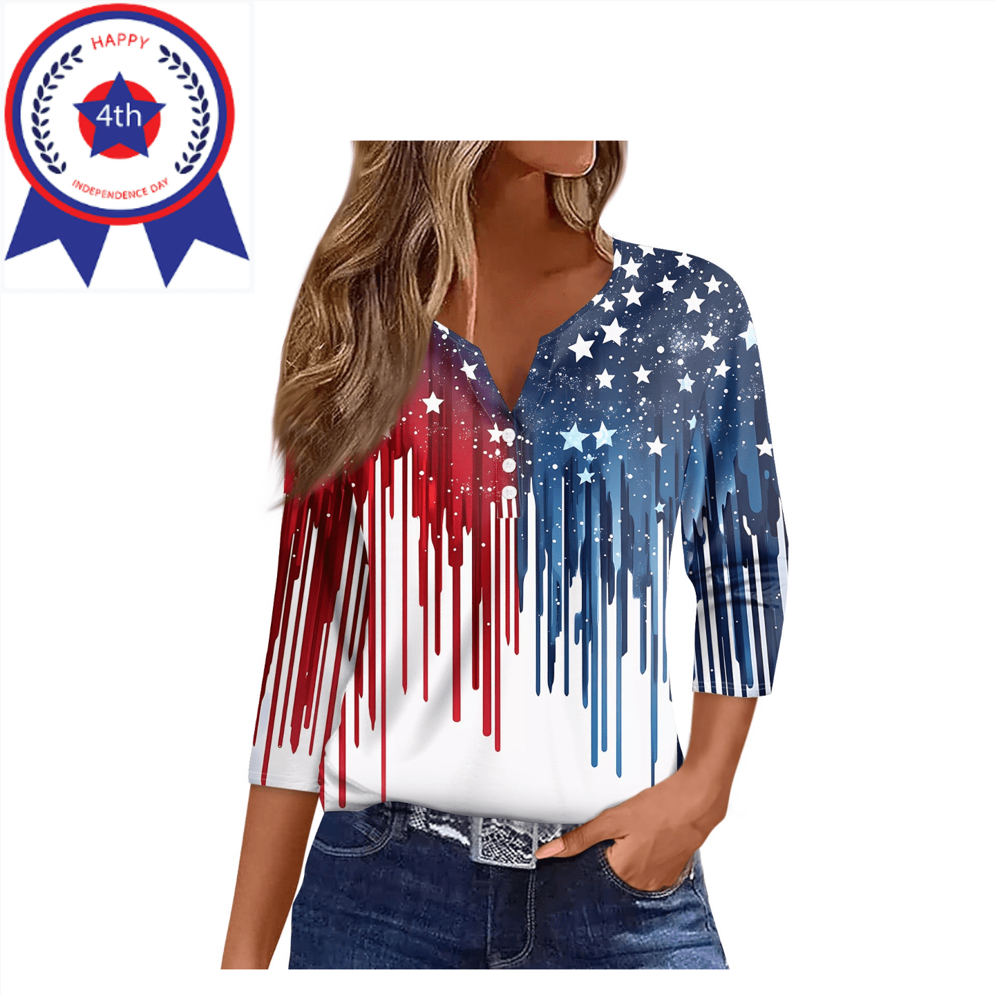 American Flag Henley Top Women's Summer, 4th of July Apparel for Women ...