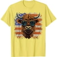 thumbnail image 1 of American Flag Highland Cow Fourth of July Cool Softstyle Unisex T-Shirt,Cornsilk Color,Size M, 1 of 5