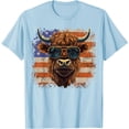 thumbnail image 1 of American Flag Highland Cow Fourth of July Cool Softstyle Unisex T-Shirt,Light Blue Color,Size 5-6T, 1 of 5