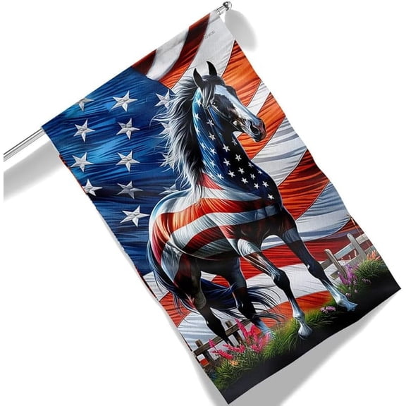 American Flag-Horse Patriotic American Flag . Flag-USA Flags Premium Polyester-Decorative Indoor Outdoor Flag