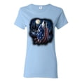 thumbnail image 1 of American Flag Howling Wolf Animal Lover Womens Graphic T-Shirt, Light Blue, Medium, 1 of 3