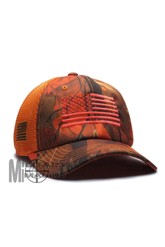American Flag Hunter Hat Orange Blaze Hunting Micro Mesh Tactical Operator Cap