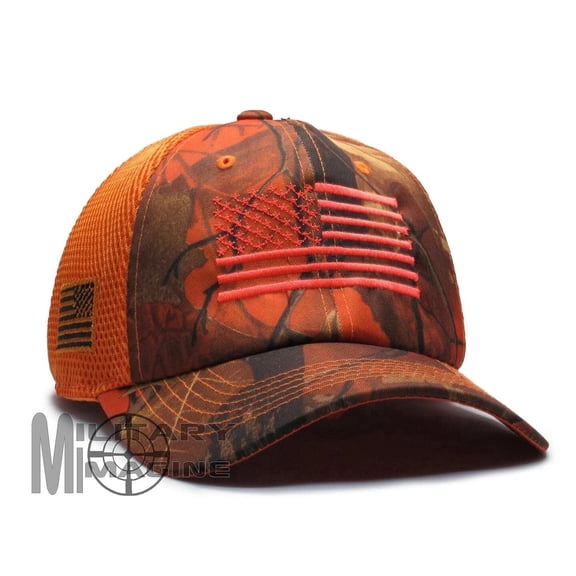 American Flag Hunter Hat Orange Blaze Hunting Micro Mesh Tactical Operator Cap