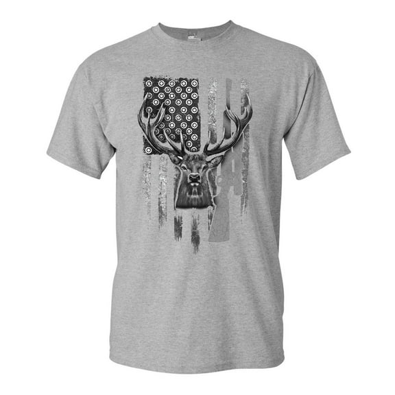 American Flag Hunting Deer Patriotic Support DT Adult T-Shirt Tee