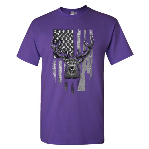 American Flag Hunting Deer Patriotic Support DT Adult T-Shirt Tee